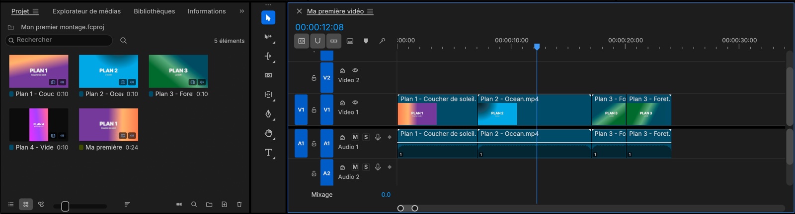Le montage terminé : trois plans recollés, 24 secondes au total